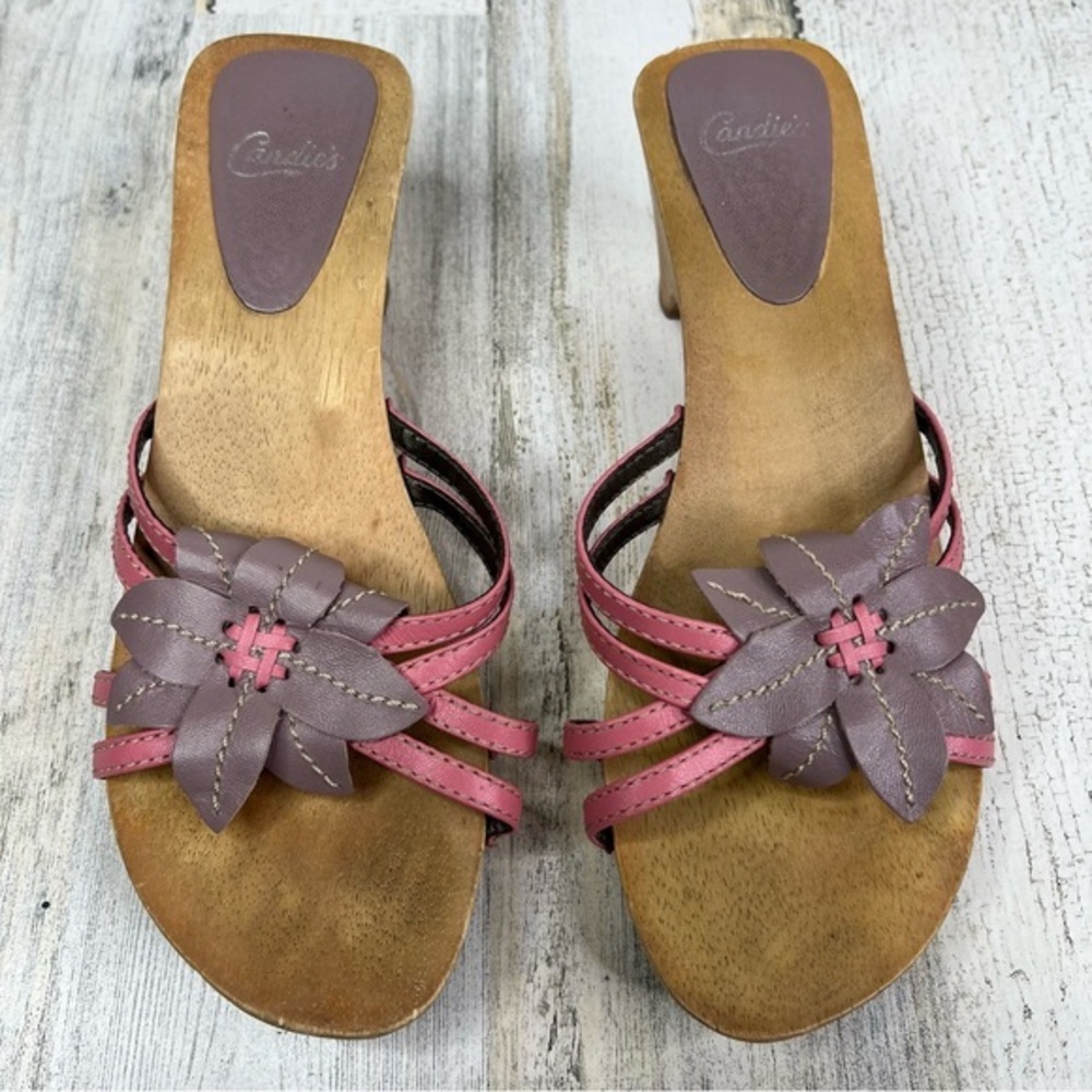 Vintage 90s flower child cut out wood platform  women’s shoes size‎ 8.5 clog